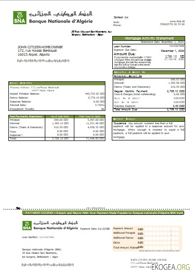 Algérie Banque nationale d'Algérie (BNA) relevé hypothécaire bancaire scr
